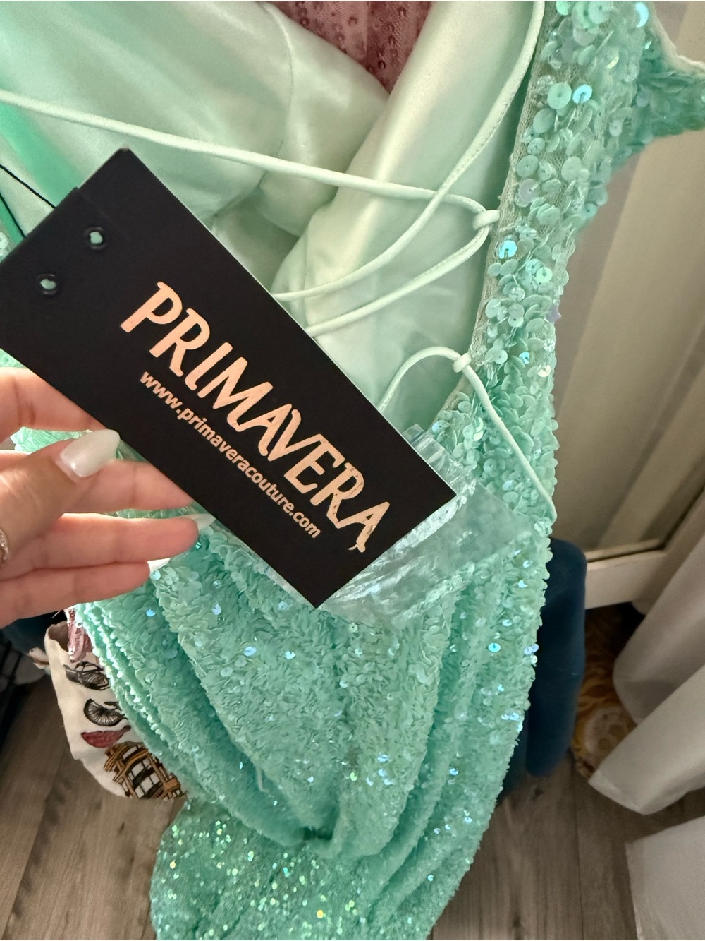 Primavera Couture Mint Sequin Prom Dress